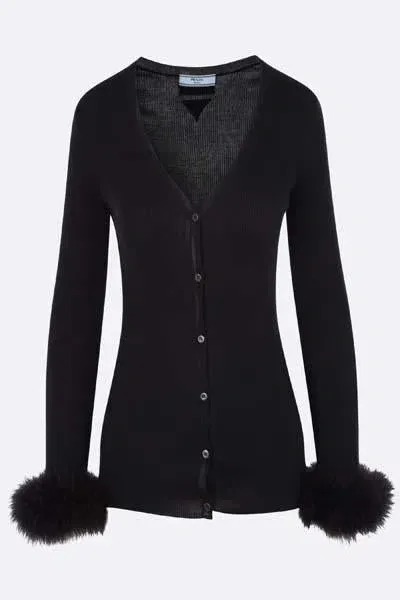 Prada Silk Cardigan In F0002 Nero