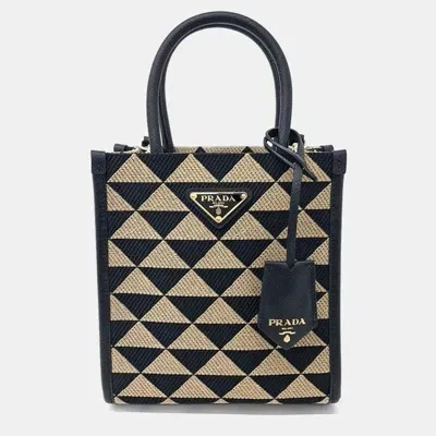 Pre-owned Prada Symbol Jacquard Mini Tote Bag In Beige