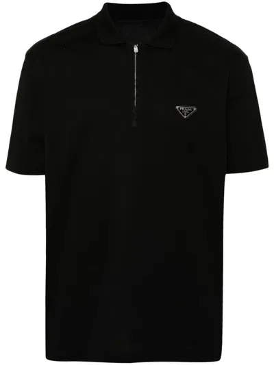 Prada Triangle-logo Cotton Polo Shirt In F0002 Nero