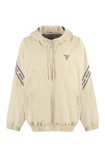 Prada Sweatshirt In Embroidered Technical Canvas In Khaki