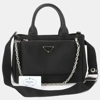 Pre-owned Prada Tessuto Nylon Leather Shoulder Bag In Black