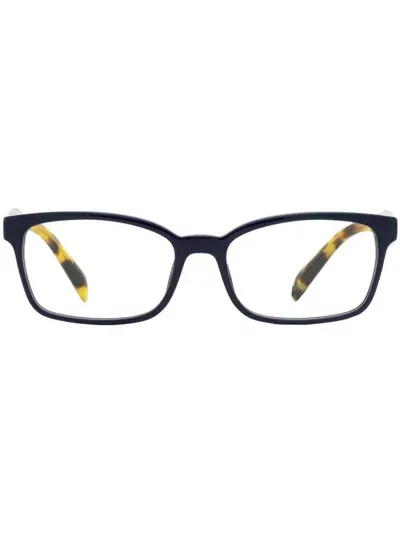 Prada Tortoiseshell-arms Rectangle-frame Glasses In Blue