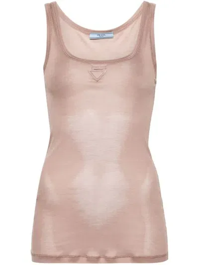 Prada Triangle-logo Silk Tank Top In Phard