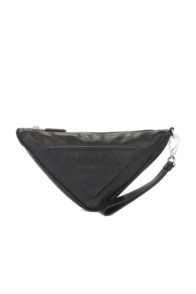 Pre-owned Prada Triangle Clutch Bag In Black