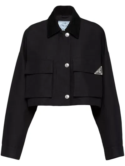 Prada Triangle-logo Cropped Jacket In Schwarz