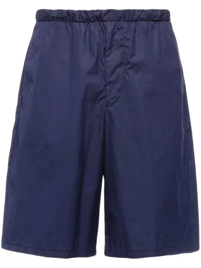 Prada Two-pocket Cotton Bermudas Shorts In Blue