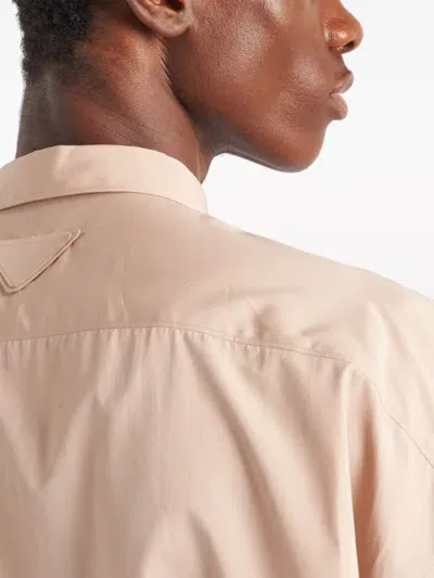 Prada Buttoned Cotton Shirt Jacket In Neutrals