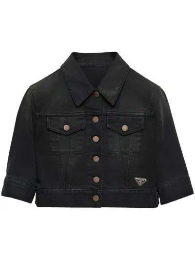 Prada Triangle-logo Denim Jacket In Black