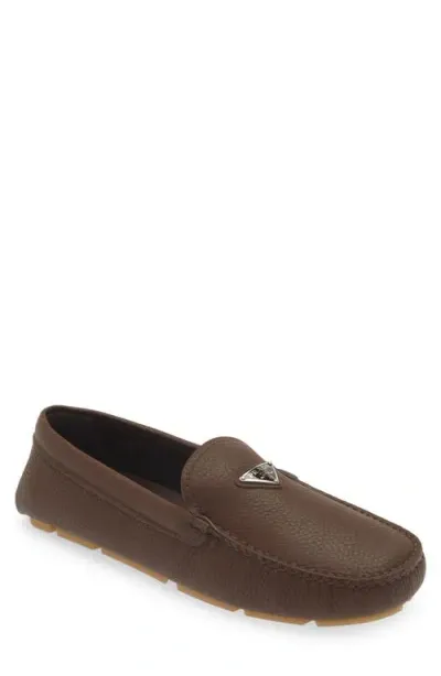 Prada Triangle Logo Driving Loafer In Bruciato