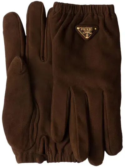 Prada Triangle-logo Gloves In Brown