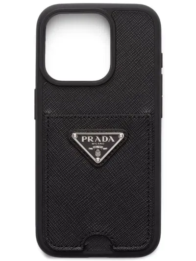 Prada Triangle Logo Iphone 15 Pro Case In 黑色