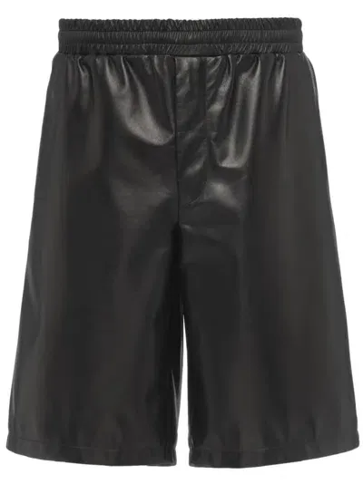 Prada Triangle-logo Leather Shorts In Black