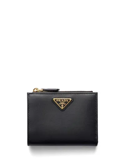 Prada Triangle-logo Leather Wallet In Black