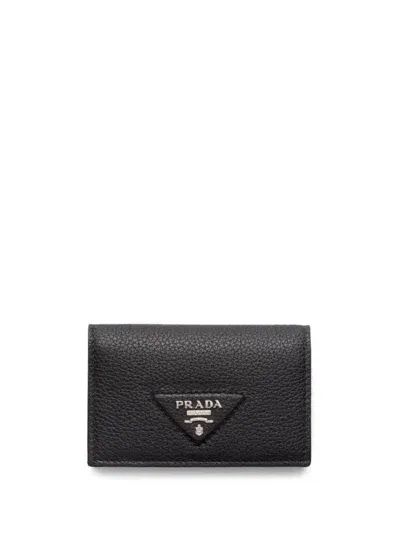 Prada Triangle-logo Leather Wallet In Black