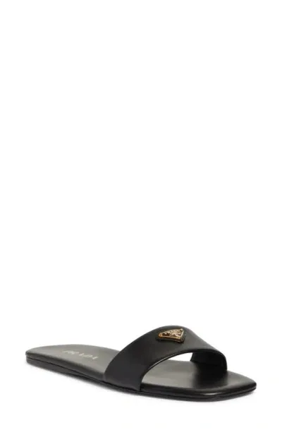 Prada Triangle Logo Slide Sandal In Nero