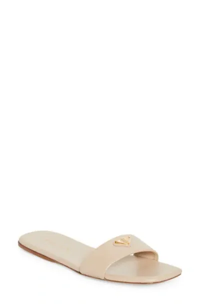 Prada Triangle Logo Slide Sandal In Travertino