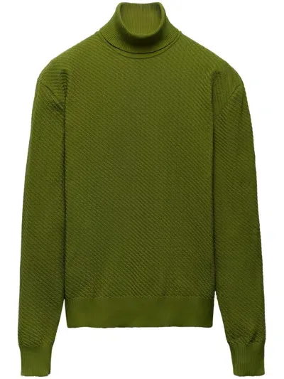 Prada Turtleneck Nylon Sweater In Green