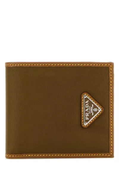 Prada Two-tone Fabric And Leather Wallet In Sughero