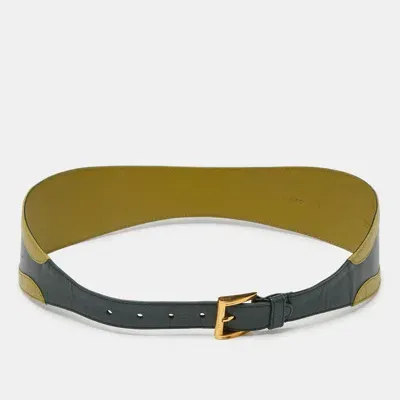 Pre-owned Prada Two Tone Green Leather Wide Buckle Belt 80cm