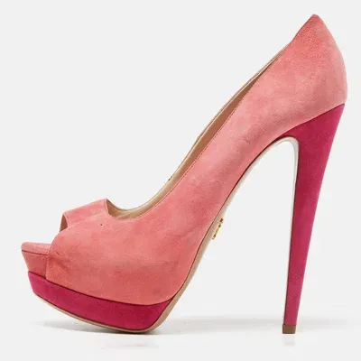 Pre-owned Prada Two Tone Pink Suede Peep Toe Platform Pumps Size 41