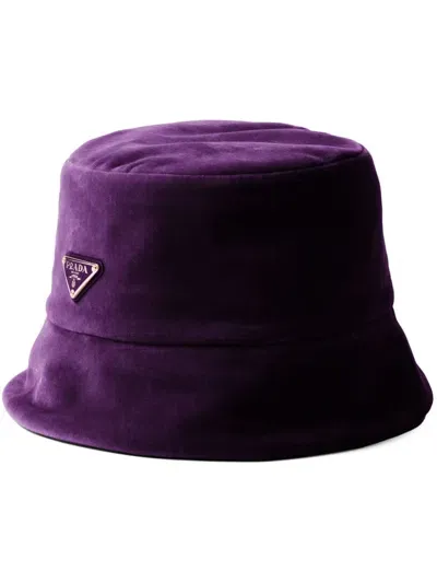 Prada Velvet Bucket Hat In Purple