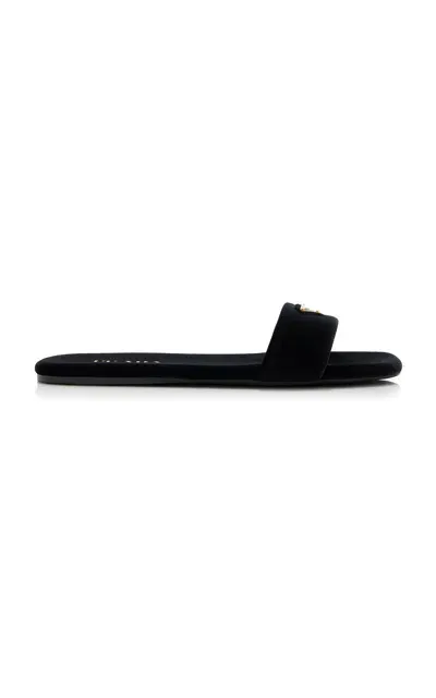 Prada Satin Slides With Flat Sole And Open Toe In Black