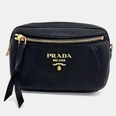 Pre-owned Prada Vitello Dino Belt Bag In Black