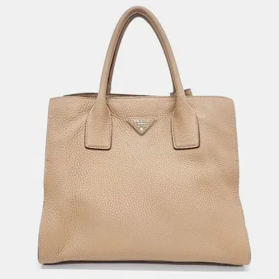 Pre-owned Prada Vitello Dino Tote And Shoulder Bag In Beige