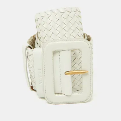 Pre-owned Prada White Woven Leather Wide Waist Belt 80cm