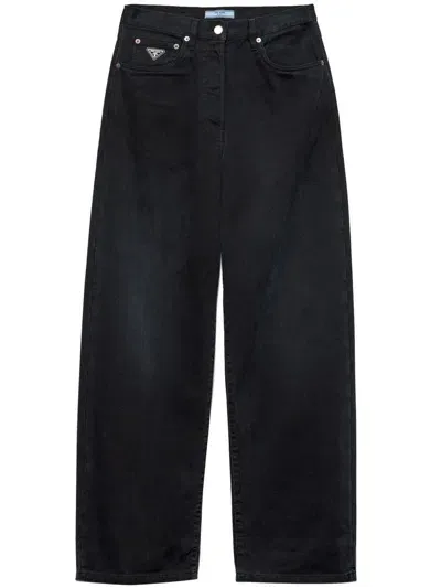 Prada Wide-leg Selvedge Jeans In Black