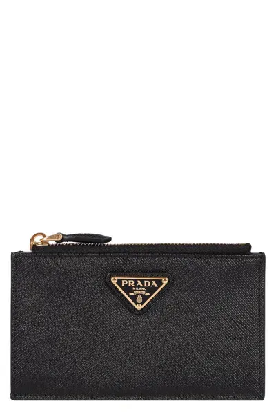 Prada Leather Logo-plaque Card Holder In Black