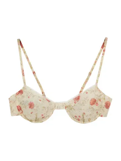 Prada Womens Red Poppy-print Fitted Nylonette Bra