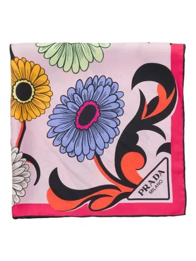 Prada Printed Twill Scarf In Bright Pink