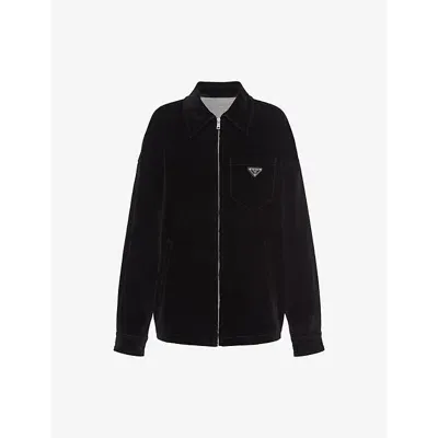 Prada Velvet Denim Blouson Jacket In Black