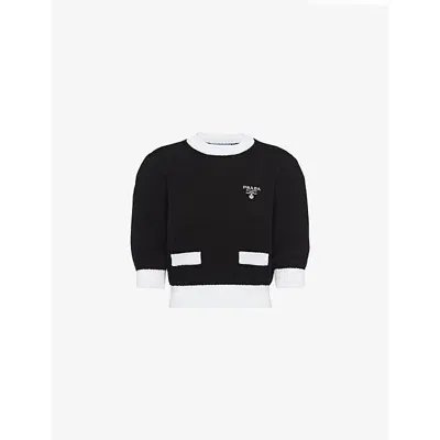 Prada Cotton Crew-neck Sweater In Black