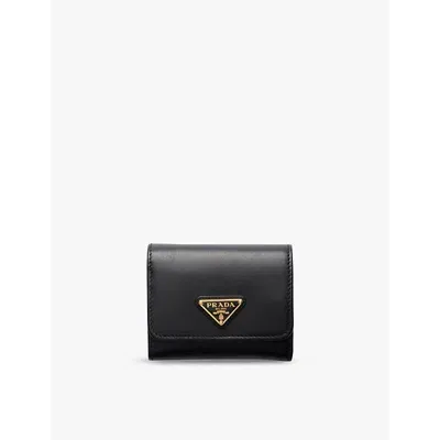 Prada Logo-plaque Leather Wallet In Black