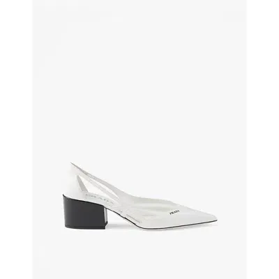 Prada Womens  Cut-out Heeled Brushed Leather Pumps In White