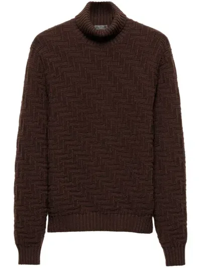 Prada Wool And Cashmere Turtleneck Sweater In Brown