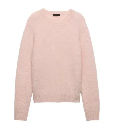 Prada Shetland Wool Crew-neck Sweater In Alabaster Pink