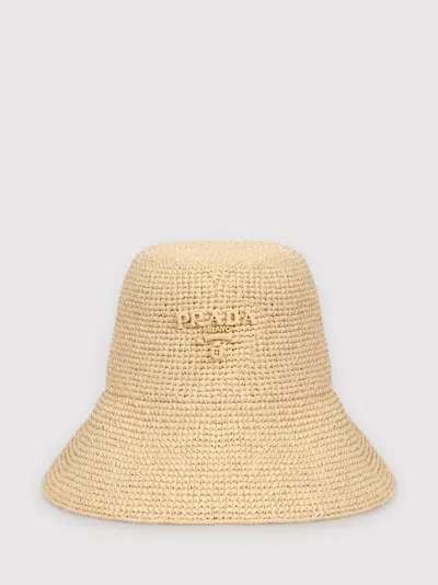 Prada Woven Fabric Hat In Neutral