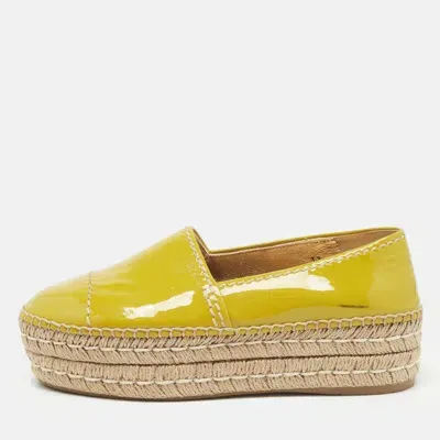 Pre-owned Prada Yellow Patent Leather Slip On Espadrille Loafers Size 37