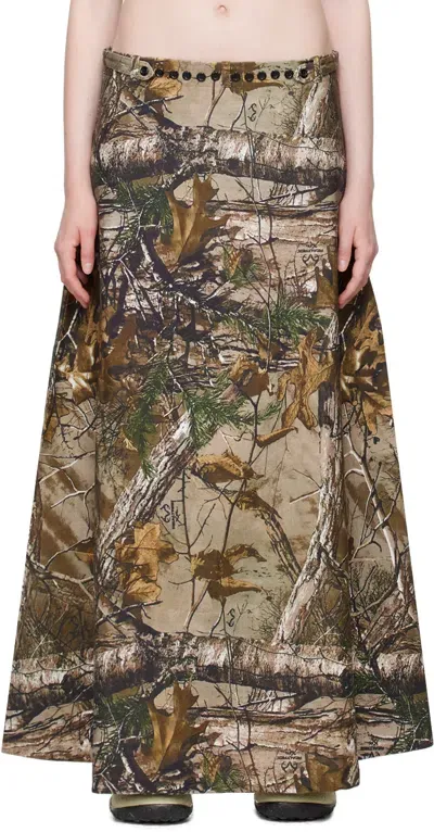 Praying Ssense Exclusive Khaki Denim Maxi Skirt In Camo