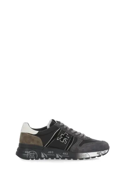 Premiata Lander Sneaker In Dark Gray Suede And Black Technical Fabric