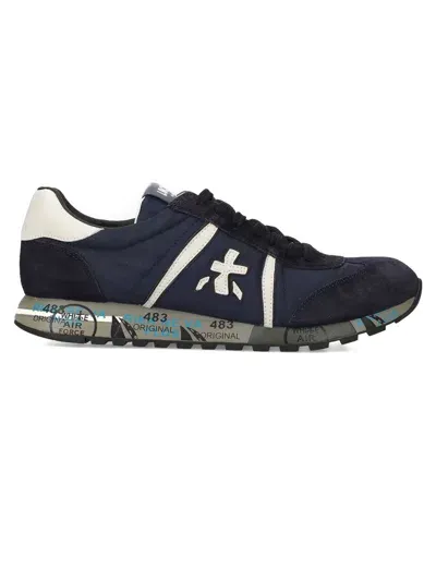 Premiata Lander Sneaker Made Of Suede And Blue Technical Fabric In Braun