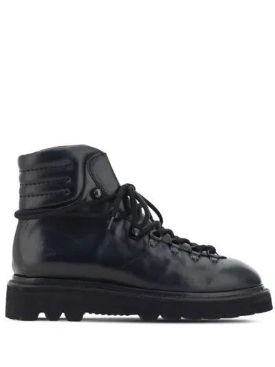 Premiata Lace-up Leather Ankle Boots In Black