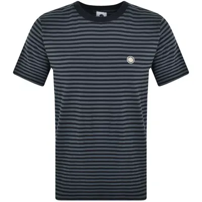 Pretty Green Travis Stripe Crew Neck T Shirt Navy