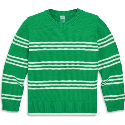 Primary Crewneck Sweater In Stripe In Green Apple Ivory Stripe