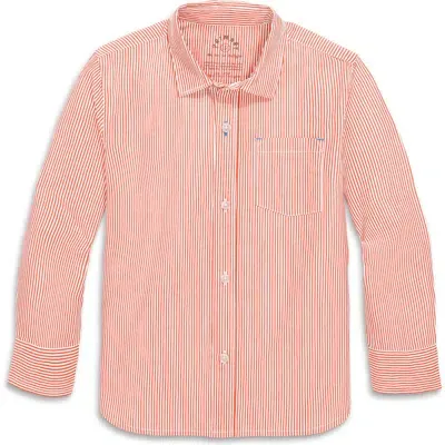 Primary Long Sleeve Button Down In Stripe In Clementine White Stripe