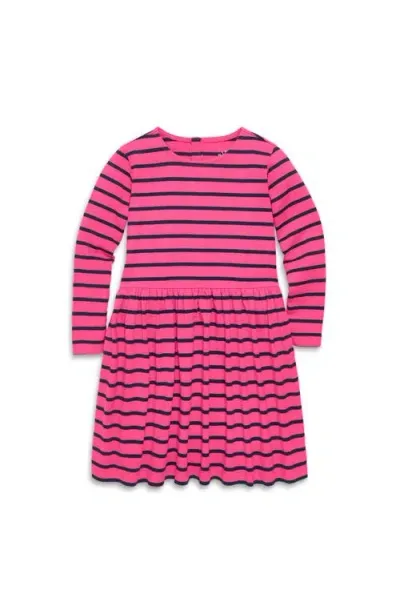 Primary Kids'  Long Sleeve Perfect Pocket Dress In Stripe In Gumball Navy Stripe