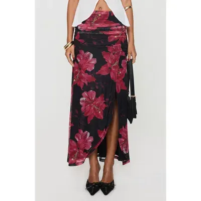 Princess Polly Cooper Floral Faux Wrap Maxi Skirt In Black/red